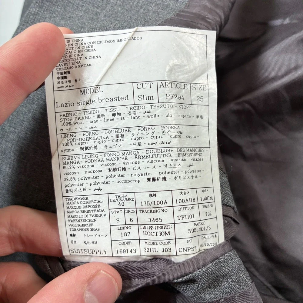 Suitsupply Vitale Barberis Canonico Blazer 40 Grey Lazio Slim Wool Sport Jacket